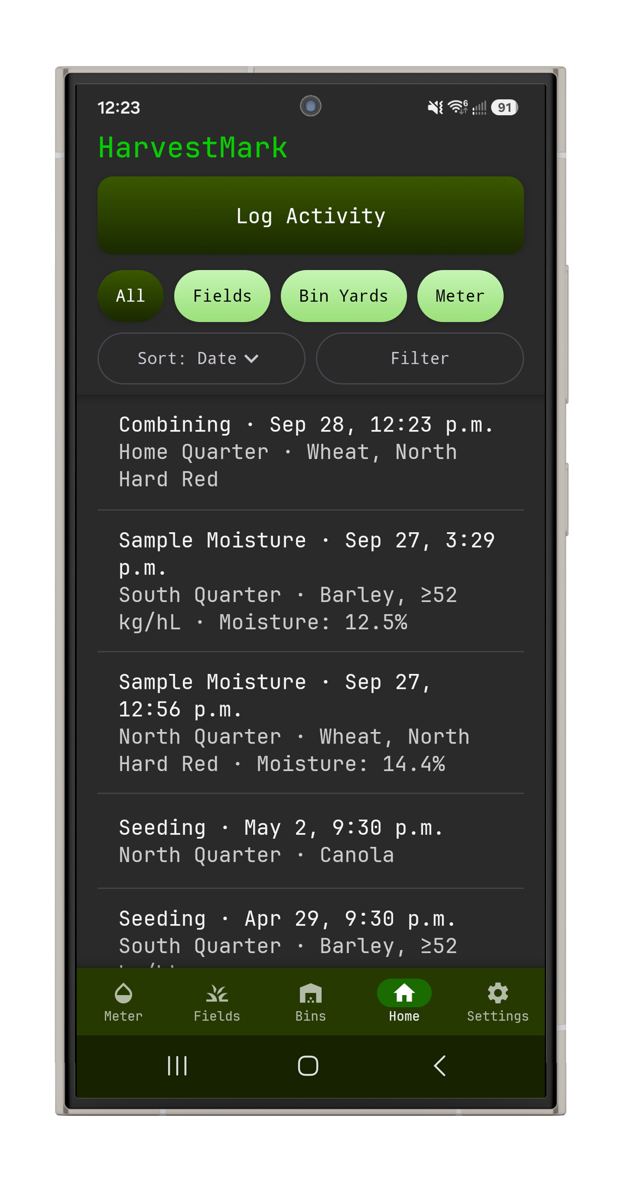 HarvestMark home screen